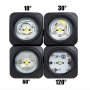 LED Auxiliary Light - 2&amp;quot; Square 10W Heavy Duty Off Road Driving Light: Front View Of 10, 30, 60, And 120 Degree Lenses