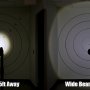 LED Flashlight/Work Light - NEBO SLYDE+ - 300 Lumens: Showing Beam on Target Zoomed In and Out