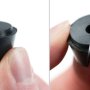 Each of the input and output connector hubs comes with a rubber grommet with a hole for the wire to pass through. There is a hairline seam that can be pulled apart before use in an application, as shown above. 