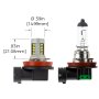 Can Bus H11 LED Bulb - 30 SMD LED Daytime Running Light - LED Tower: Profile View with Size Comparison to Stock Incandescent Bulb and Dimensions