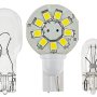 921 LED Bulb, 9 LED Disc Type Wedge Base LED Bulb: Front View With Size Comparison To 194 &amp; 921 Stock Bulbs
