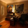 LED Vintage Light Bulb - Radio Style T14 LED Bulb w/ Gold Tint - Filament LED - Dimmable: Shown In Lamp And On. 