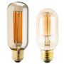 LED Vintage Light Bulb - Radio Style T14 LED Bulb w/ Gold Tint - Filament LED - Dimmable: Profile View with Size Comparison to Incandescent Bulb