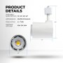 Dimensions and details of the matte white 20W LED track head for halo tracks