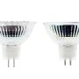 Color-Changing MR16 LED Bulb - 15 Watt Equivalent - Bi-Pin LED Spotlight Bulb: Profile View with Size Comparison to Incandescent Bulb (on right)