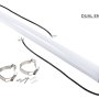 Dual-end tube with 2ft power cord, liquid-tight power entry, and included stainless steel surface mount clamps