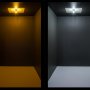 3157 Switchback LED Bulb - Dual Intensity 60 SMD LED Tower, A Type: Turned On In Box Showing Light Showing Mode Comparison