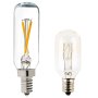 LED Vintage Light Bulb - T8 Shape - Radio Style Candelabra LED Bulb with Filament LED: Profile View with Size Comparison to Incandescent Bulb