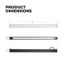 The sleek fixture has an architectural design with an indirect and direct lighting style