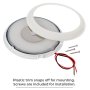 White finished aluminum housing, frosted polycarbonate lens, plastic trim