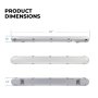 Gray polycarbonate housing and frosted polycarbonate lens protect the fixture against impact, moisture, and dust