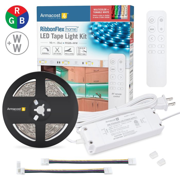 Armacost Lighting RibbonFlex Home 24V RGB+Tunable White LED Strip Light Kit - 5m Armacost Lighting RibbonFlex Home 24V RGB+Tunable White LED Strip Light Kit - 5m