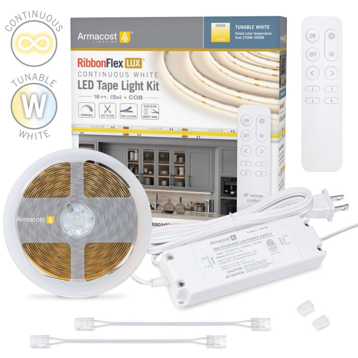 Armacost Lighting RibbonFlex LUX 24V COB LED Strip Light Kit - Tunable White - 5m Armacost Lighting RibbonFlex LUX 24V COB LED Strip Light Kit - Tunable White - 5m