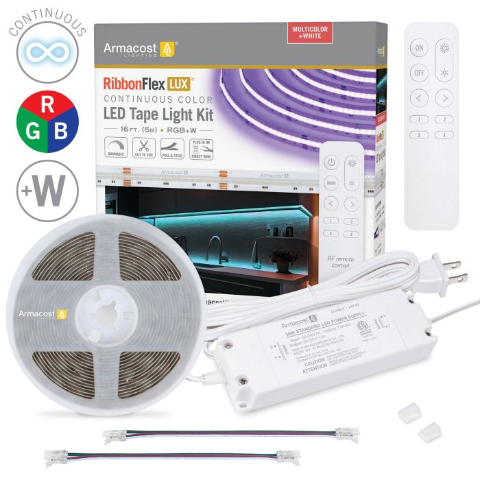 Armacost RibbonFlex LUX 24V RGB+W COB LED Strip Light Kit - 5m Armacost RibbonFlex LUX 24V RGB+W COB LED Strip Light Kit - 5m