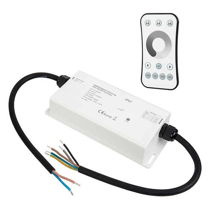 Waterproof 4 Channel Receiver with Single Color Dimming RF Remote - 5 Amps/Channel Waterproof 4 Channel Receiver with Single Color Dimming RF Remote - 5 Amps/Channel