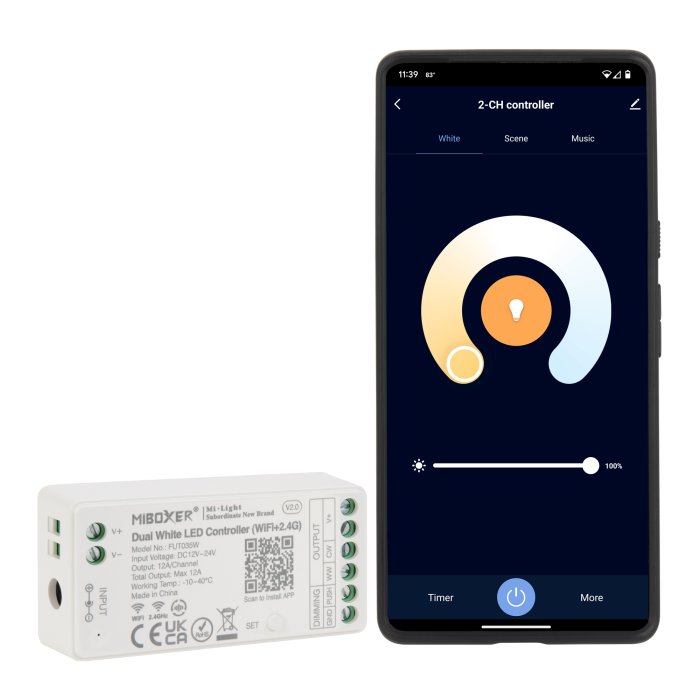MiBoxer LED Controller - Wireless Tunable White LED Strip Lights - Hubless - 6 Amps / Channel - 12-24 VDC - Remote / Wi-Fi Hub main product photo