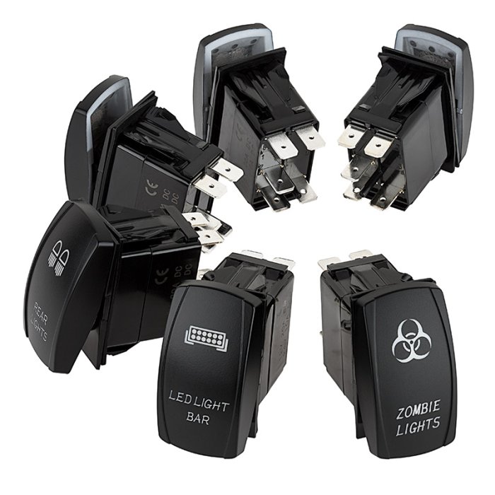 Weatherproof LED Rocker Switch with Legend main product photo