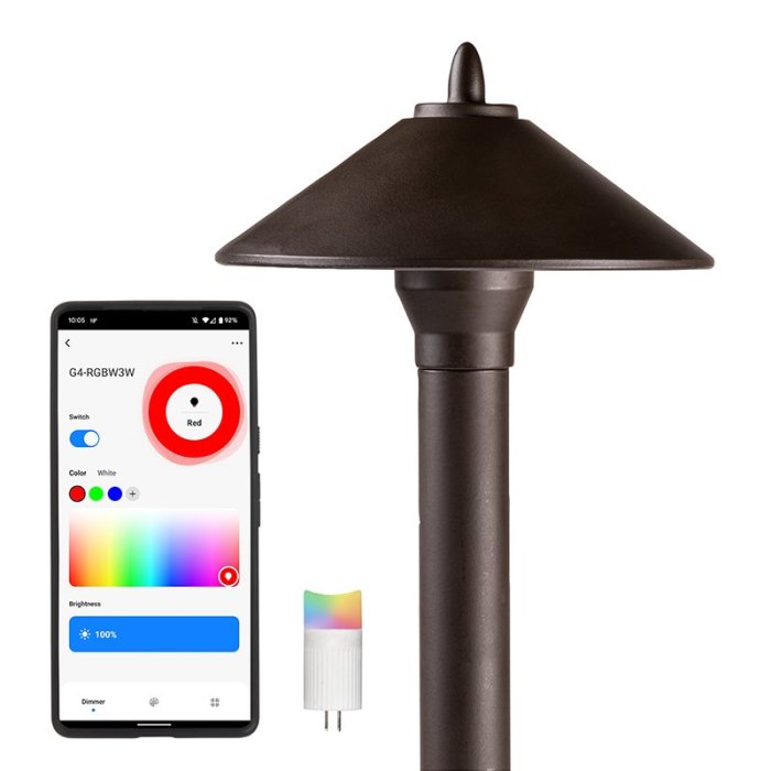 Landscape LED Ready Cone Shade Path Light - Optional G4 RGBW Smart Bulb - Alexa / Google Assistant / Wi-Fi Compatible / Bluetooth Controller main product photo
