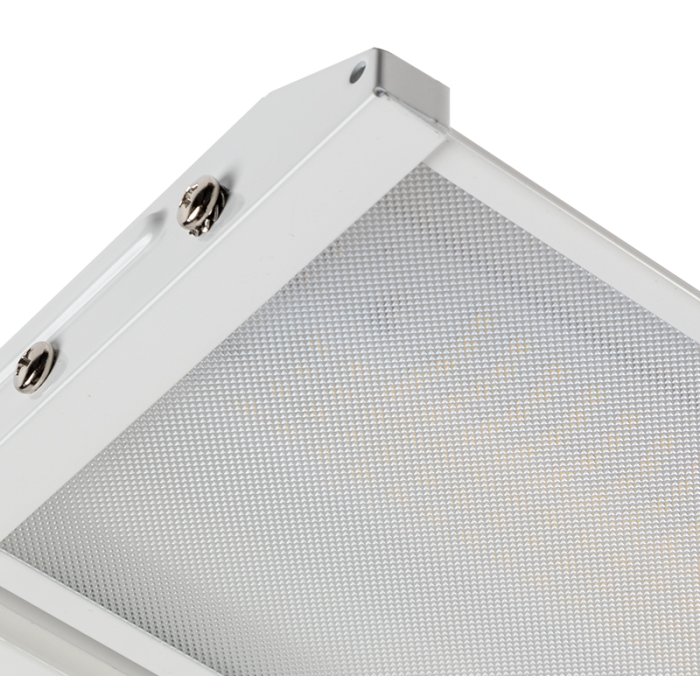 The prismatic polycarbonate lens delivers uniform light