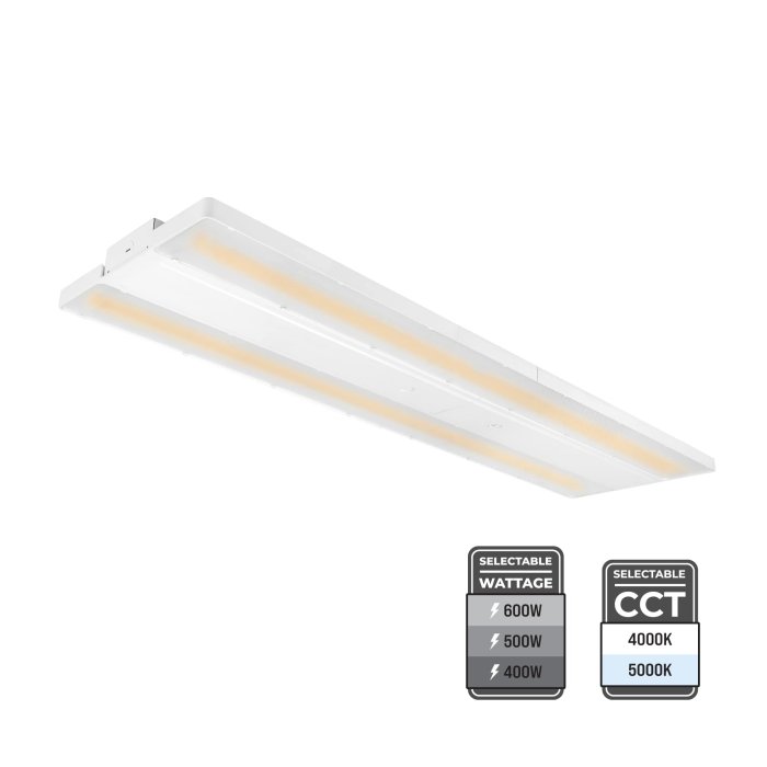 4' LED Linear High Bay - Selectable CCT and Wattage - 1,500W MH Equivalent - Up To 84,000 Lumens - 4000K / 5000K - 400W / 500W / 600W 4' LED Linear High Bay - Selectable CCT and Wattage - 1,500W MH Equivalent - Up To 84,000 Lumens - 4000K / 5000K - 400W / 500W / 600W