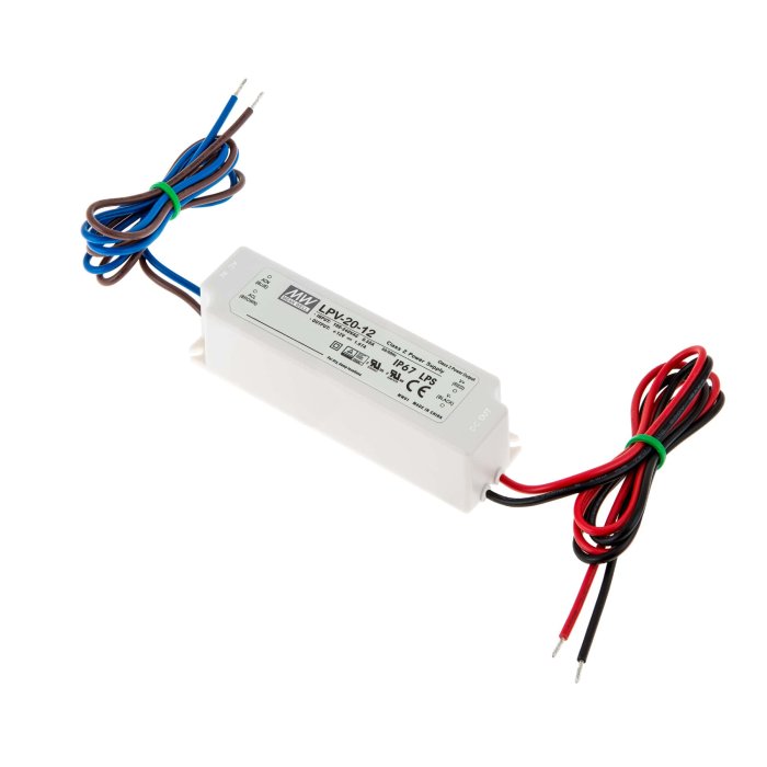 Mean Well 12 VDC LED Switching Power Supply - LPV Series Single Output Power Supply - Optional Power Cord - 20W / 35W / 60W / 100W main product photo