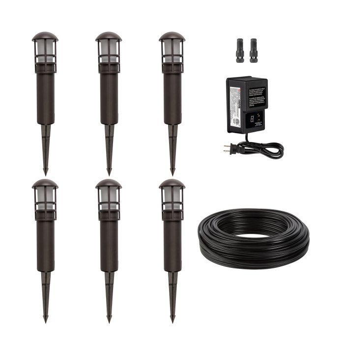 6-Piece 10" Mini Bollard LED Path Light Landscape Lighting Kit - Bronze Finish - 60W Low-Voltage Transformer - 3000K / 4000K main product photo