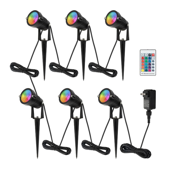 40° 6 RGB LED Landscape Spot Lights Kit with Low Voltage Transformer, Bluetooth, and RF Remote Control 40° 6 RGB LED Landscape Spot Lights Kit with Low Voltage Transformer, Bluetooth, and RF Remote Control