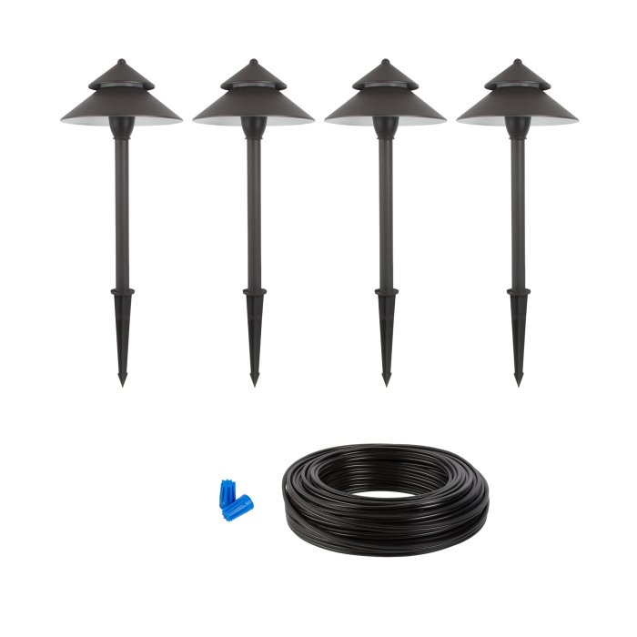 4-Piece Two-Tier Cone Shade LED Path Light Landscape Lighting Expansion Kit - 2700K / 3000K / 4000K main product photo