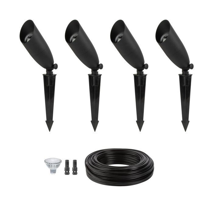 4-Piece LED-Ready Cast Aluminum Spot Light Landscape Lighting Expansion Kit - Black Finish - MR16 Bulb - 2700K / 3000K / 4000K / 6500K main product photo