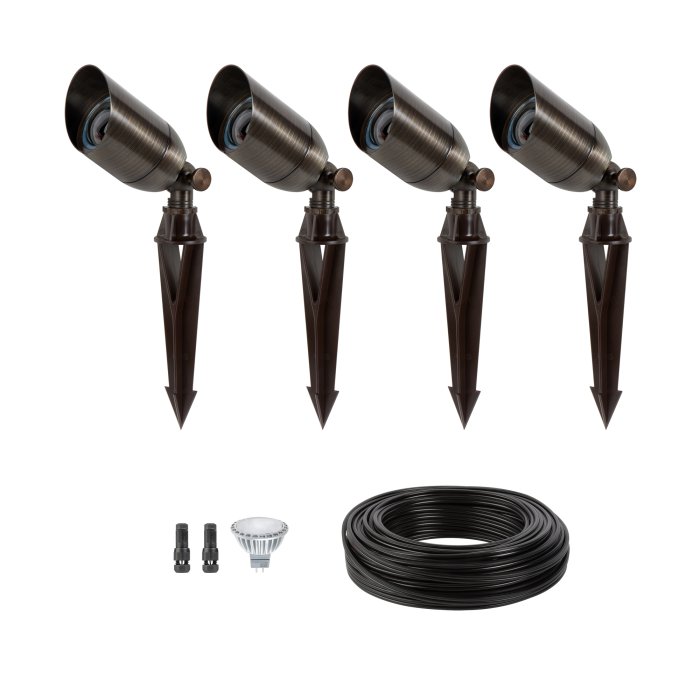 4-Piece Solid Brass LED-Ready Spot Light Landscape Lighting Expansion Kit - Antique Bronze - MR16 Bulbs - 2700K / 3000K / 4000K / 6500K main product photo