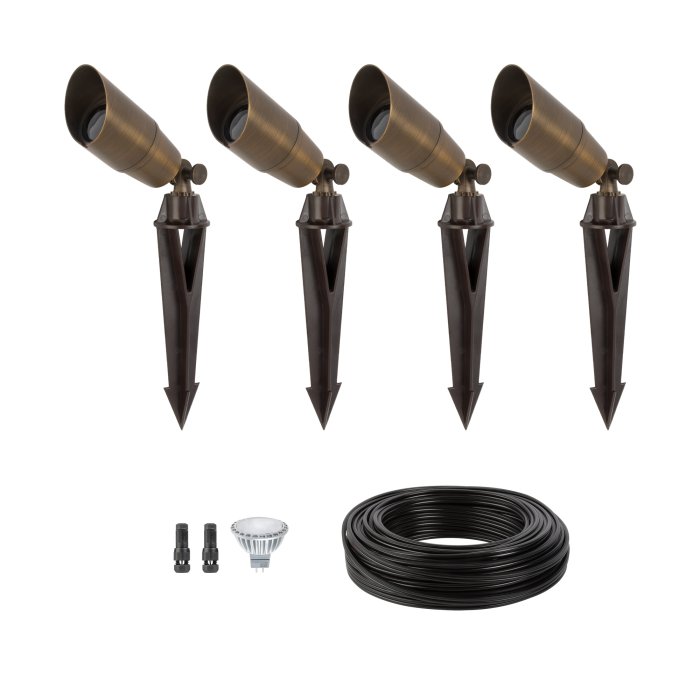 4-Piece Solid Brass LED-Ready Spot Light Landscape Lighting Expansion Kit - MR16 Bulb - 2700K / 3000K / 4000K / 6500K main product photo