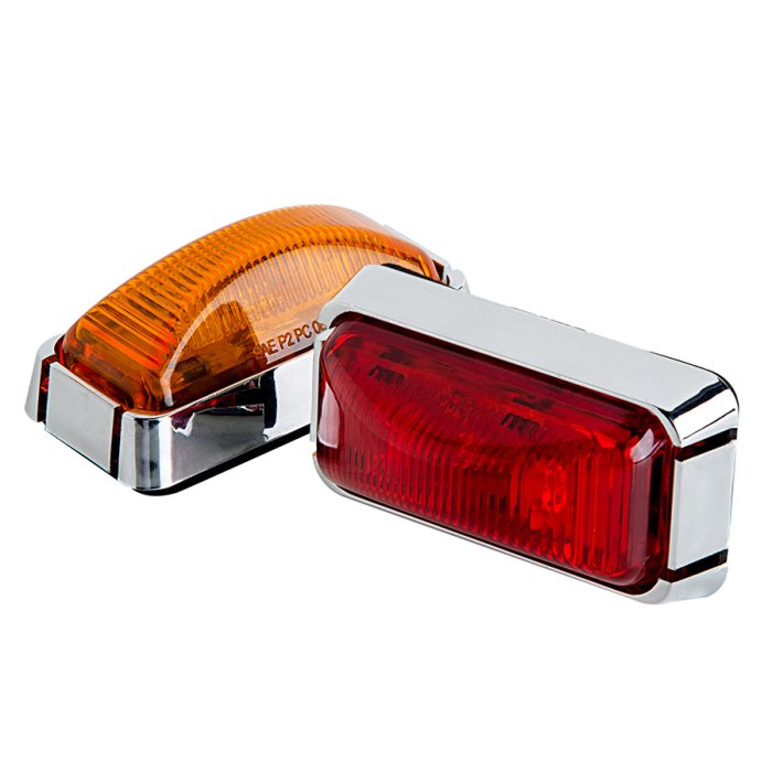 Mini LED Clearance and Side Marker Light - Chrome Base - 3" Rectangle - 3 LEDs main product photo