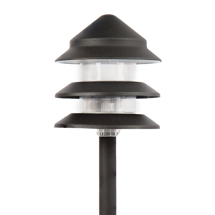 Landscape LED Path Lights w/ Triple Tier Pagoda Style Light Head - 1 Watt - 11 Lumens: Profile View Landscape LED Path Lights w/ Triple Tier Pagoda Style Light Head - 1 Watt - 11 Lumens: Profile View