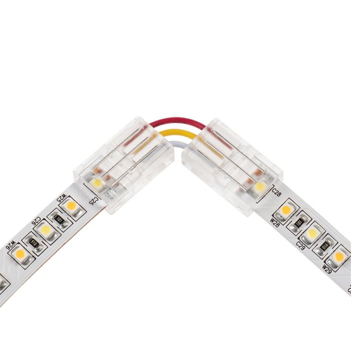 Solderless Clamp-On Left / Right ‘L’ Wire Connector - 10mm Tunable White LED Strip Lights Solderless Clamp-On Left / Right ‘L’ Wire Connector - 10mm Tunable White LED Strip Lights