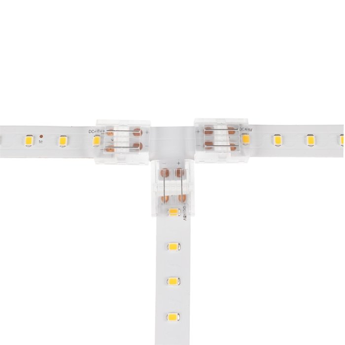 Solderless Clamp-On ‘T’ Connector - 12mm Single Color LED Strip Lights Solderless Clamp-On ‘T’ Connector - 12mm Single Color LED Strip Lights