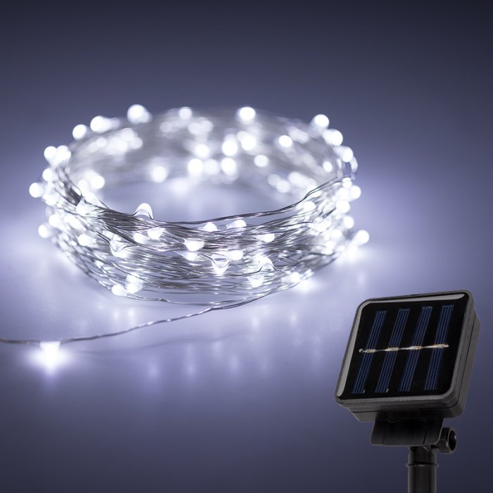 Solar Powered LED Fairy Lights w/ Silver Wire - 32' Solar Powered LED Fairy Lights w/ Silver Wire - 32'