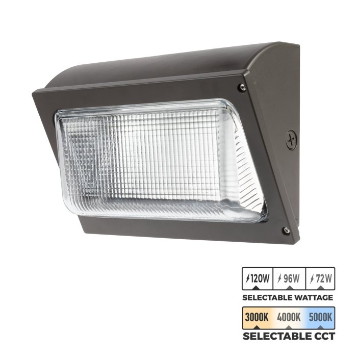 LED Wall Pack With Selectable CCT and Wattage - Glass Lens - 16,200 Lumens - 72W / 96W / 120W - 3000K / 4000K / 5000K LED Wall Pack With Selectable CCT and Wattage - Glass Lens - 16,200 Lumens - 72W / 96W / 120W - 3000K / 4000K / 5000K