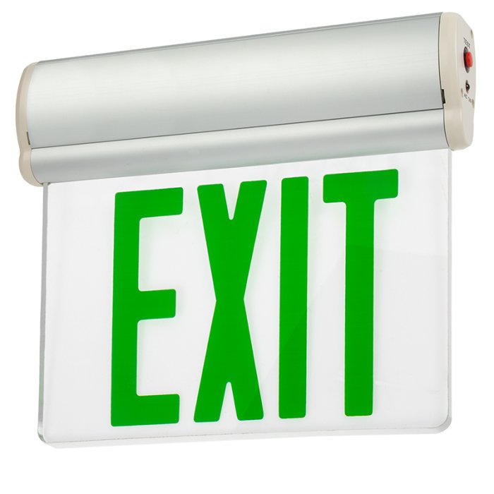 Edge Lit LED Exit Sign with Emergency Battery Backup - Single Face - Green Edge Lit LED Exit Sign with Emergency Battery Backup - Single Face - Green