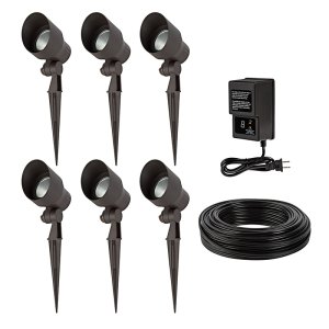 LED Landscape Lighting Kit - (6) 5W Integrated LED Spotlights - Low Voltage Transformer