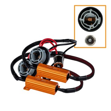 Load Resistor Kit - 1156 LED Bulb Connection Kit - BA15S Base Type - 2-Pack shown with close-up inset of connectors                            
                        
