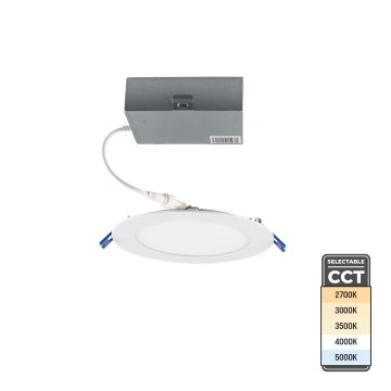 Lightolier 6" 15W Ultra-Thin LED Canless Downlight - Selectable CCT - TRIAC Dimmable - 120W Incandescent Equivalent - 1,100 Lumens - White Finish - 2700K / 3000K / 3500K / 4000K / 5000K