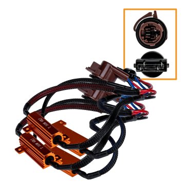 Load Resistor Kit - 3157 LED Bulb Connection Kit - 2-Pack shown with close-up inset of connections                            
                        