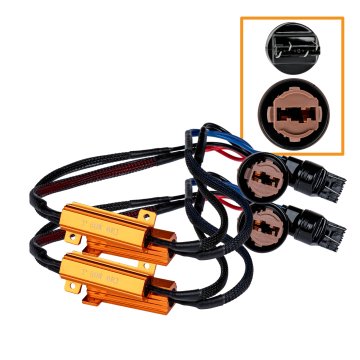 Load Resistor Kit - 7443 LED Bulb Connection Kit - 2-Pack shown with close-up inset of connections                            
                        