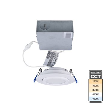 Lightolier 4" 11W Gimbal Recessed Downlight - Selectable CCT - TRIAC Dimmable -  75W Incandescent Equivalent - 700 Lumens - White Finish - 2700K / 3000K / 3500K / 4000K / 5000K