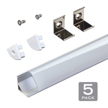 Armacost Aluminum Channel Kit for LED Strips Up To 10mm - Corner Mount - Silver Anodized - 1m - 5-Pack