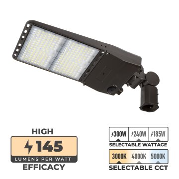Parking Lot LED Area Light - Selectable CCT and Wattage 185W / 240W / 300W - Up to 1,000W MH Equivalent - Up to 43,500 Lumens - Optional Photocell