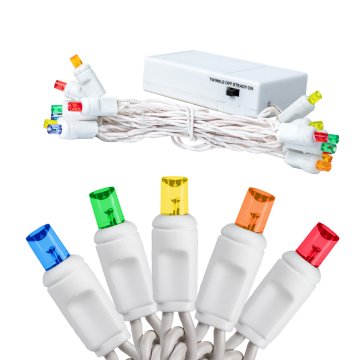 5 mm Battery-Operated 20-LED Christmas String Lights - Multicolor Indoor Holiday Lights - White Wire