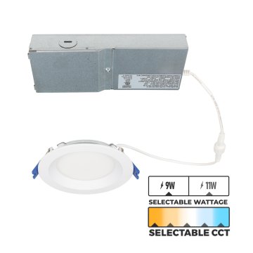 Lightolier 4" Canless Downlight - Selectable Wattage - Selectable CCT - Up to 700 Lumens - 0-10V Dimmable - White Finish - 9W / 11W - 2700K / 3000K / 3500K / 4000K / 5000K