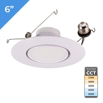 6 inch Gimbal Trim Recessed Retrofit LED Downlight. 16 watt. Selectable CCT. TRIAC Dimmable. 75 watt Incandescent Equivalent. Up to 1,195 Lumens                            
                        