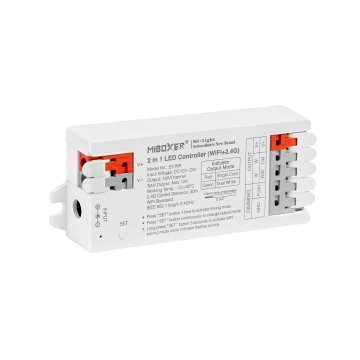 MiBoxer 2-in-1 Wireless LED Strip Light Controller with Lever Connectors - Single-Color CCT / Tunable White - Hubless - 12 Amps / Channel - 12-24 VDC - Optional Remote
